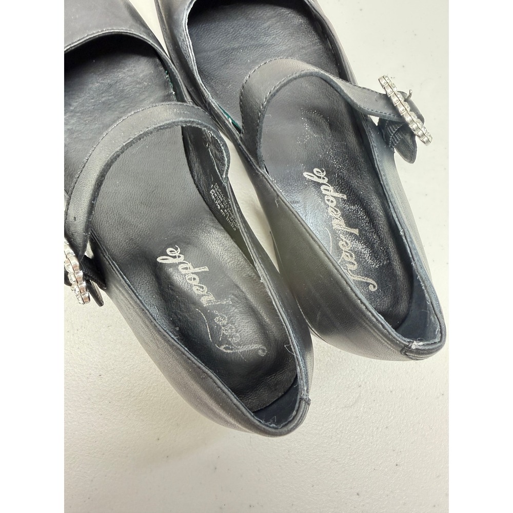 Free People Black Leather Square Toe Rhinestone Buckle Mary Jane Flats 7.5 - Picture 6 of 11